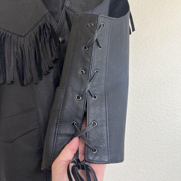 Western Rodeo Leather‎ Biker Vest Men's XL  Black Eagle Fringe Western Rocker - Picture 4 of 11